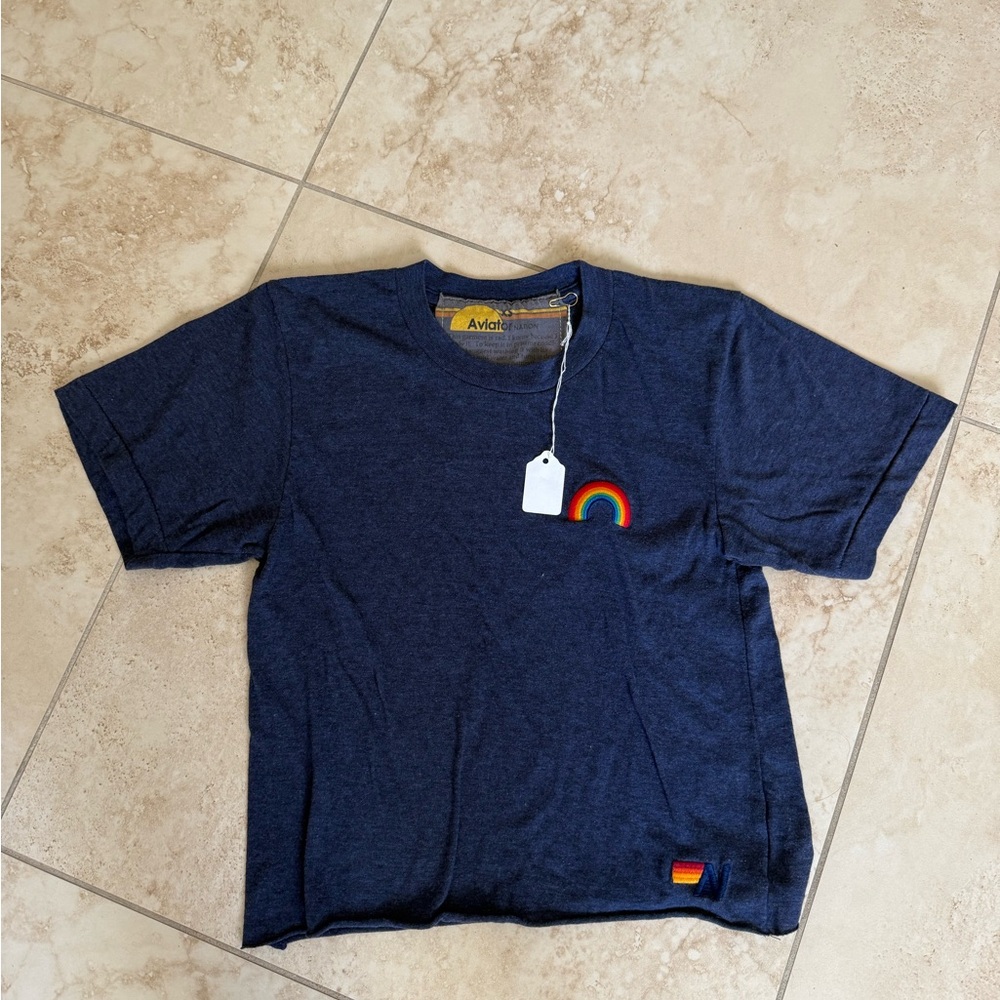 NWT aviator nation cropped t shirt navy blue XS